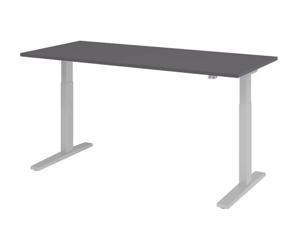Hammerbacher bureau XMKA19, 180 x 80 cm, blad: grafiet, 25 mm dik, ABS dikke rand, rechthoekige vorm, zilver, VXMKA19/G/S