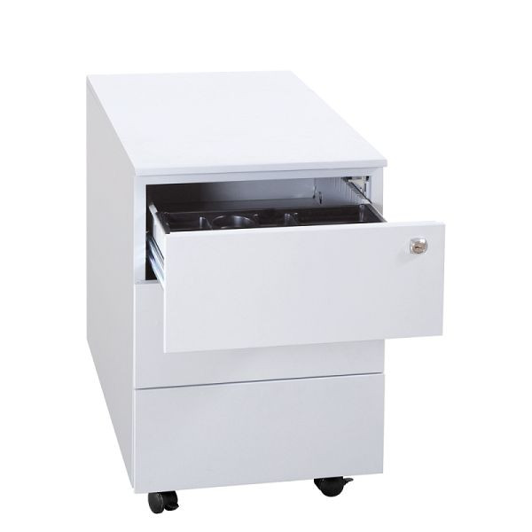 Lüllmann rolcontainer, zijgreeplijst, 3 laden inclusief pennenbak, 550 x 400 x 590 mm, lichtgrijs, 505920