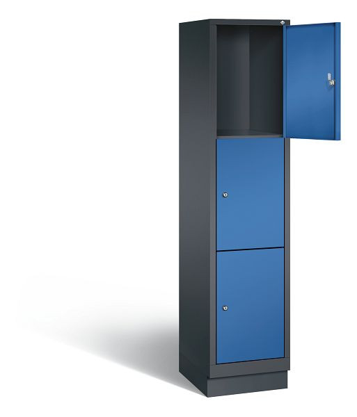 C+P lockerkast Evolo, H1800xB420xD500mm, kleur: zwartgrijs / gentiaanblauw, 48020-123 S10059