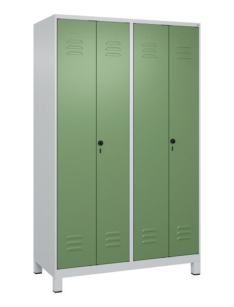C+P Umkleidespind Classic PLUS, Doppel-Spind, Füße, 4 Abteile, 1950x1200x500mm, 7035/6011, Drehriegel, 080012-40P S10012