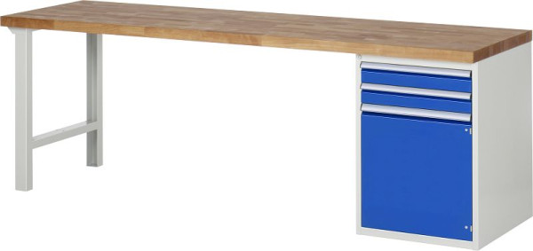 RAU werkbank serie 7000 - model 7503-1, B2500 x D700 x H890 mm, systeemonderstel B2500 x D650 x H850 mm, voorzien van 2 laden en 1 deur, 03-7503A1-257B4M.11