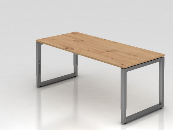 Hammerbacher bureau RS19, 180 x 80 cm, blad: knoestig eiken, 25 mm dik, 2 mm ABS rand, rechthoekige vorm met zwevend tafelblad, grafiet, VRS19/R/G