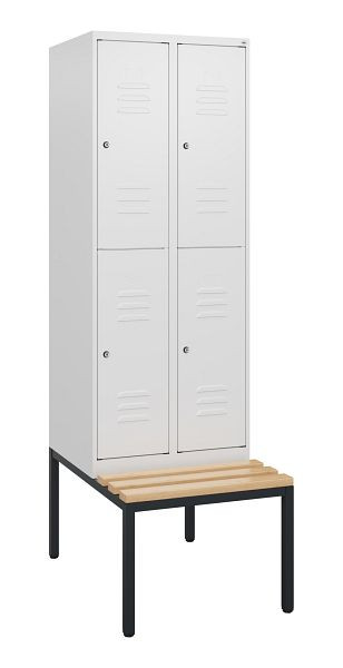 C+P dubbeldekkerkast Classic PLUS, 2 vakken, 1950x600x815mm, 9016/9016, cilindersloten, beukenhouten zitlatten, bank, 0803505-20 S10044