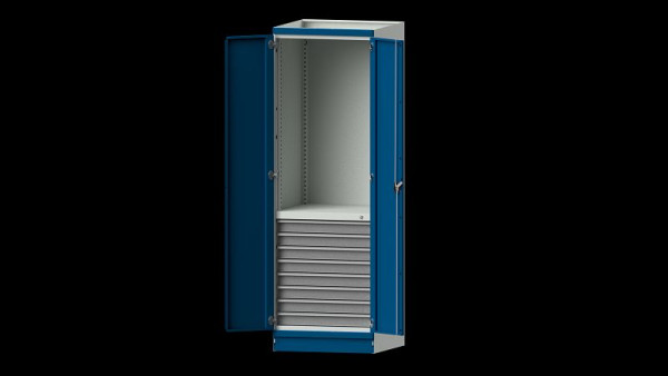 ANKE werkbanken basiskast modulair kastsysteem, model 101, 715 x 720 x 2200 mm, lege behuizing met deuren, RAL 7035/5010, 631.003