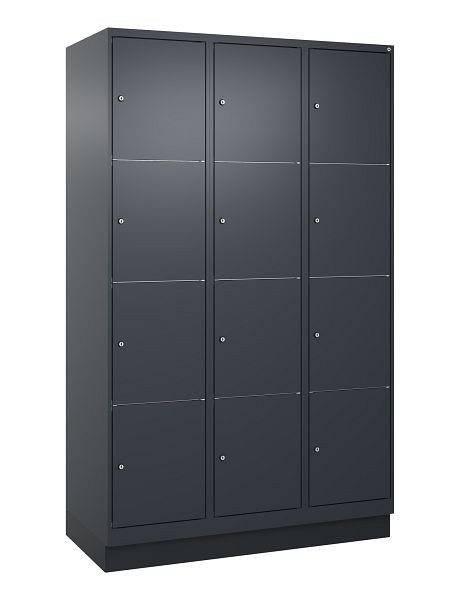 C+P lockerkast Classic PLUS, onderstel, 3 vakken met elk 4 vakken, 1950x1200x500mm, 7016/7016, 080020-324 S10015