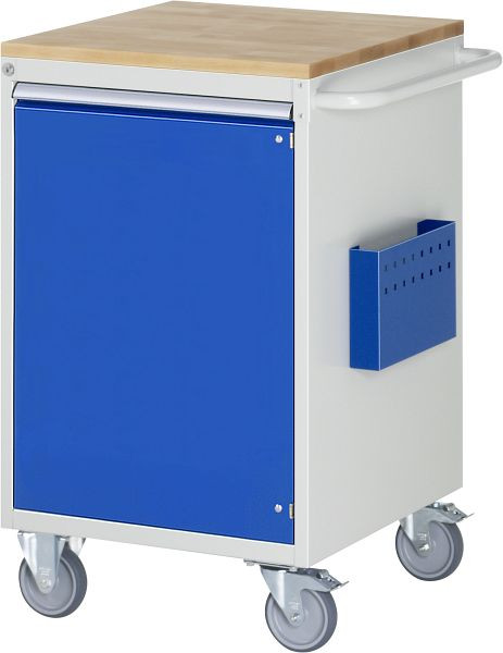 RAU montagewagen serie 7000, B580 x D650 x H975 mm, massief beukenhouten blad, dikte 25 mm, draaideur H720 mm, 05-L5.12AR-B.11