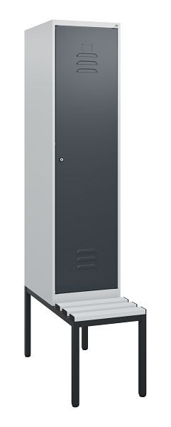 C+P Umkleidespind Classic PLUS, mit untergebauter Sitzbank, 1950x400x815mm, 7035/7016, Zylinderschloss, 0800505-12 S10053
