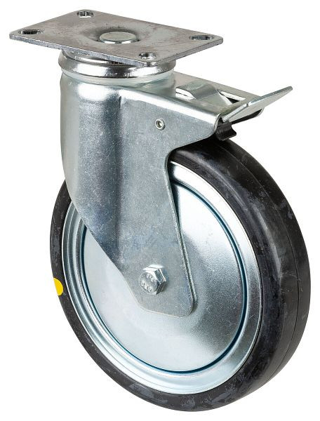 BS Rollen Zwaar apparatenwiel met rem, breedte 32 mm, Ø150 mm, 100 kg, grijs rubber, geleidend, kunststof behuizing, kogellager, plaat, C120.A89.150