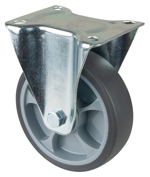 BS rollen transportrol, vaste rol, breedte 45 mm, Ø160 mm, tot 200 kg, thermoplastische grijze banden, kogellagers, plaat, VE 2 stuks, L410.A85.162