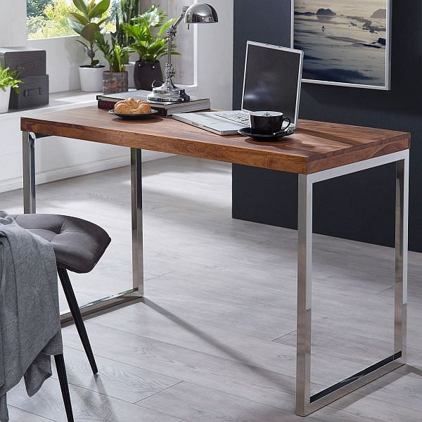 Wohnling bureau GUNA massief sheeshamhout 120 x 60 cm, landhuis, met metalen poten, WL1.787