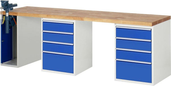 RAU werkbank serie 7000 - modulair ontwerp, 8 x laden, 1 x bankschroefkast, 2500x840x700 mm, 03-7510A9-257B4S.11