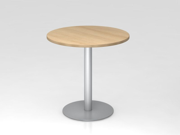 Hammerbacher vergadertafel 80cm rond eiken/zilver, zilver frame, VSTF08/E/S