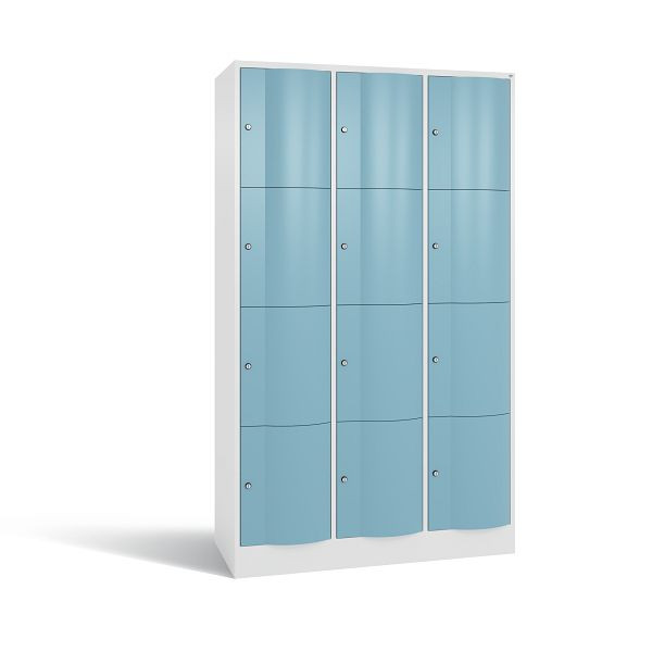C+P Schließfachschrank Resisto, 12 Fächer, H1950xB1148xT540 mm, Weiß/Horizontblau, 8470-372 S10243