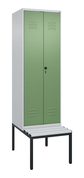C+P luierkastje Classic PLUS SW, 2 vakken, 2120x600x815mm, 7035/6011, draaibare sluiting, met bank eronder, 0800527-20 S10036
