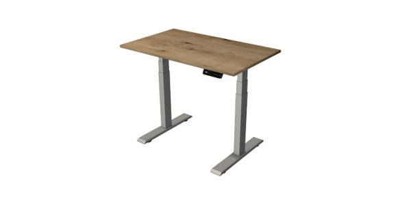 Kerkmann sta-/zittafel B 1000 x D 600 mm, zilver, elektrisch in hoogte verstelbaar van 630 - 1270 mm, eiken/zilver, 10277455