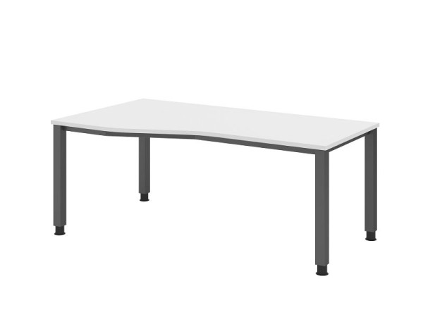 Hammerbacher bureau QS18, 180 x 100/80cm, blad: wit, 25 mm dik, 4-poots frame in grafiet (vergelijkbaar met RAL 7012), werkhoogte 68-83,5 cm, VQS18/W/G