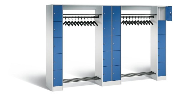 C+P open garderobe serie 8070, H1950xW2840xD480mm, kleur: lichtgrijs / gentiaanblauw, 80730-20 S10003