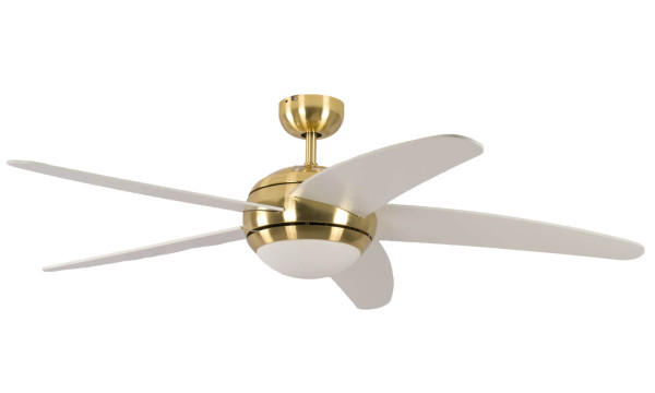 Pepeo Deckenventilator Melton Messing / Weiß 132 cm mit Beleuchtung und Fernbedienung, 13422010132v2