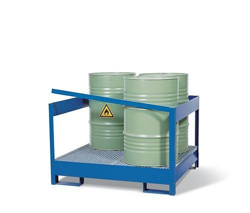 DENIOS station voor gevaarlijke goederen 4 P2-P van staal, geverfd, voor 4 vaten van elk 200 liter, met frame, 128-292