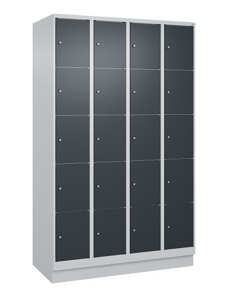 C+P lockerkast Classic PLUS, onderstel, 4 vakken met elk 5 vakken, 1950x1200x500mm, 7035/7016, 080020-405 S10014