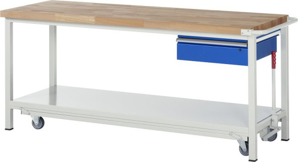 RAU werkbank met neerlaatbaar onderstel serie 8000, 1 x lade, 2000x880x700 mm, 05-8001A6-207B4F.11