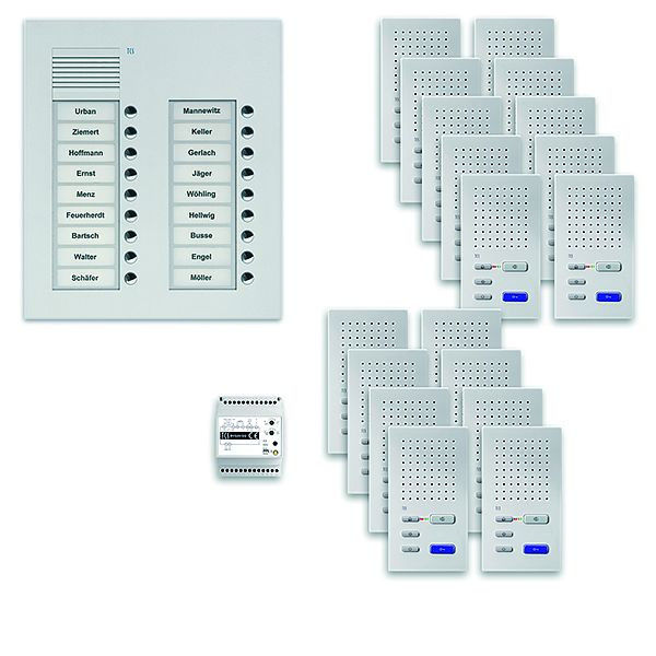 TCS deurbedieningssysteem audio: pack UP voor 18 wooneenheden, buitenstation PUK 18 belknoppen 2-koloms, 18x handsfree luidspreker ISW3030, bediening, PPUF18 / 2-EN / 02