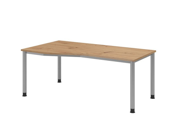 Hammerbacher bureau HS18, 180 x 100/80cm, blad: knoestig eiken, 25 mm dik, 4-poots frame in zilver (vergelijkbaar met RAL 9006), werkhoogte 68,5-81cm, VHS18/R/S