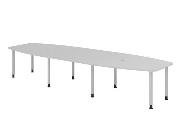 Hammerbacher vergadertafel KT40C, 400 x 130 cm, blad: grijs, 25 mm dik, 8-poots frame zilver, ronde buis 6 cm, werkhoogte 72-74 cm, VKT40C/5/S