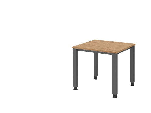 Hammerbacher bureau QS08, 80 x 80 cm, blad: knoestig eiken, 25 mm dik, 4-poots frame in grafiet (vergelijkbaar met RAL 7012), werkhoogte 68-83,5 cm, VQS08/R/G