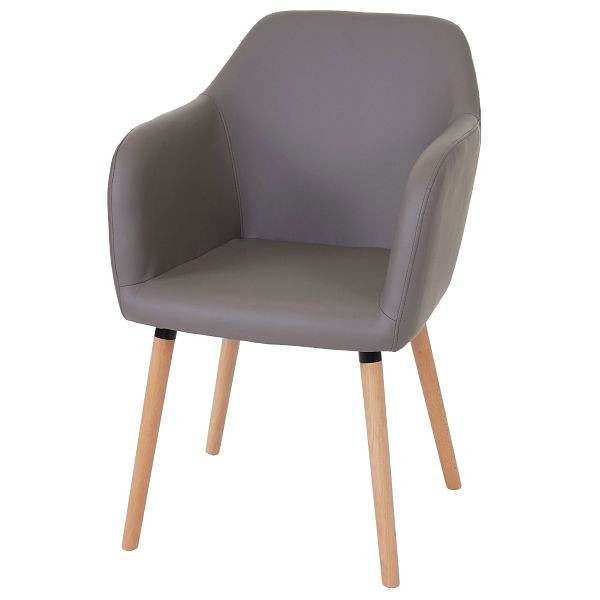 Mendler eetkamerstoel Malmö T381, stoel keukenstoel, retro jaren 50 design, kunstleer, taupe-grijs, lichte poten, 48448