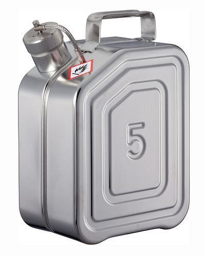 DENIOS RVS jerrycan met schroefdop en overdrukventiel, inhoud 5 liter, 117-335