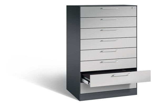 C+P ladekast Asisto, H1310xB800xD600mm, kleur: zwart grijs/wit aluminium, beugelgreep, 146223-800 S10003