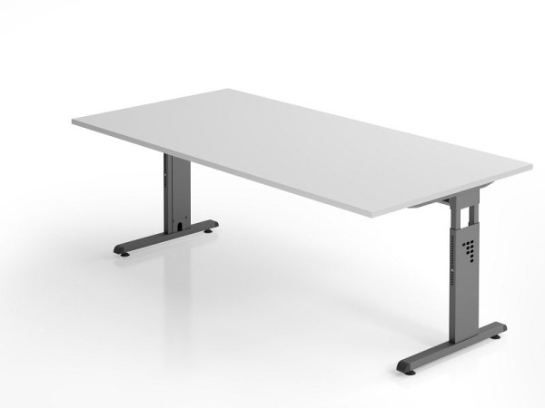 Hammerbacher bureau OS2E, 200 x 100 cm, blad: grijs, 25 mm dik, 2 mm ABS rand, rechthoekige vorm, VOS2E/5/G
