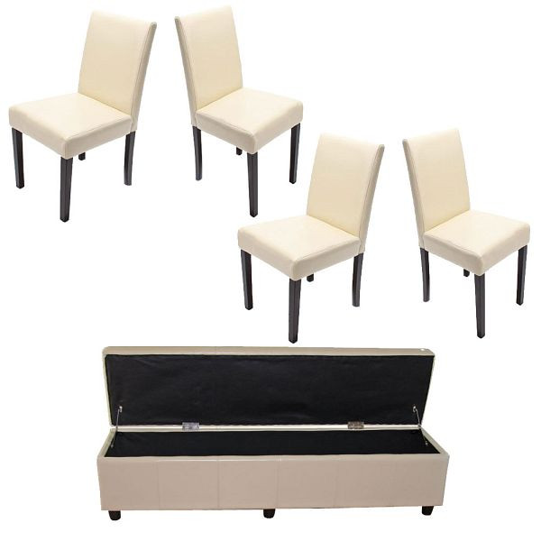 Mendler bankenset met opbergruimte Kriens XXL + 4 stoelen Littau, imitatieleer/leer creme, 12874 + 7976 + 7976 + 1