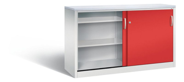 C+P dressoir met schuifdeuren Acurado, H1000xB1600xD500mm, kleur: lichtgrijs / vuurrood, beugelgreep, 2156-00 S10091