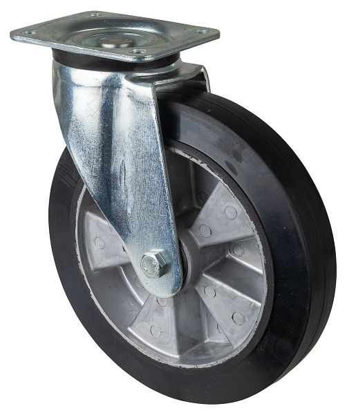 BS Rollen zwaarlastwiel, wielbreedte 50 mm, wiel-Ø 250 mm, draagvermogen 550 kg, zwarte elastische banden, aluminium wiellichaam, kogellagers, L600.B80.250
