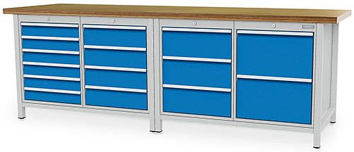 Bedrunka + Hirth box werkbank serie 2500 R18-24, 6x100, 4x150, 3x200, 2x300, lade volledig uittrekbaar 100%, 2500 x 750 x 859 mm, 03.25.6432V