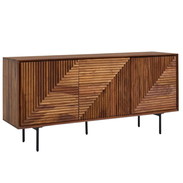 Wohnling dressoir 148x72x40 cm Sheesham massief hout / metalen dressoir, ladekast met drie deuren, moderne houten ladekast, WL6.561