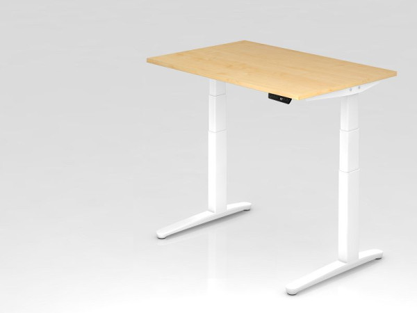 Hammerbacher elektrisch zit-sta bureau 120x80cm esdoorn/wit, rechthoekige vorm, VXBHM12/3/WW