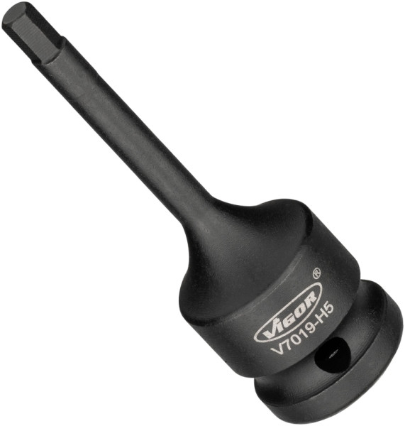 VIGOR slagmoersleutel schroevendraaier bit, hol vierkant 12,5 mm (1/2 inch), binnenzeskant profiel, 5 mm, V7019-H5