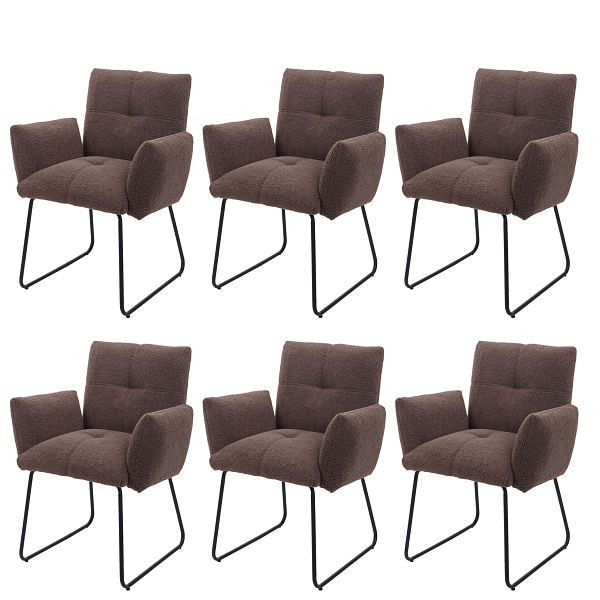Mendler HWC-K34 set van 6 eetkamerstoelen, keukenstoelen, gestoffeerde stoelen, stoelen met armleuningen, Öko-Tex Bouclé stof/textiel metaal, bruin, 3x89665