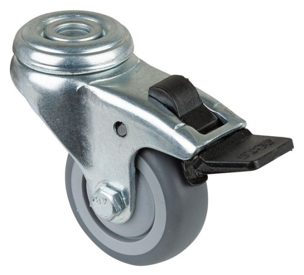 BS-wielen Apparaatwiel met rem, breedte 20 mm, Ø50 mm, tot 50 kg, grijs rubberen loopvlak, kogellager, VE 8 stuks, A321.A85.050