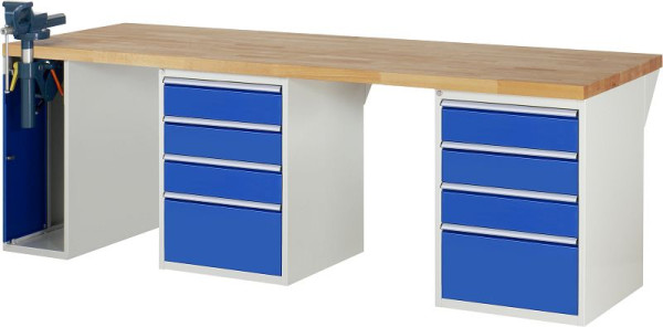 RAU werkbank serie 7000 - modulair ontwerp, 8 x laden, 1 x bankschroefkast, 2500x840x900 mm, 03-7510A9-259B4S.11