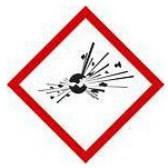 DENIOS GHS 01 bord, symbool "exploderende bom", folie, SK, 26 x 26 mm, verpakking: 10 vellen à 12 stuks, 193031