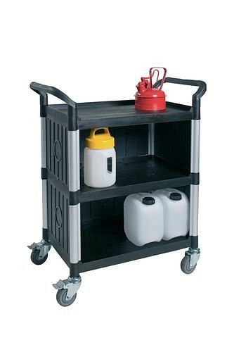 DENIOS alleswagen PRO, buizen van geborsteld aluminium, 3 niveaus, aan 3 zijden gesloten, 180-041