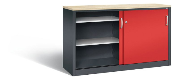 C+P dressoir met schuifdeuren Acurado, H1000xB1600xD500mm, kleur: zwartgrijs / vuurrood, beugelgreep, 2156-00 S10119
