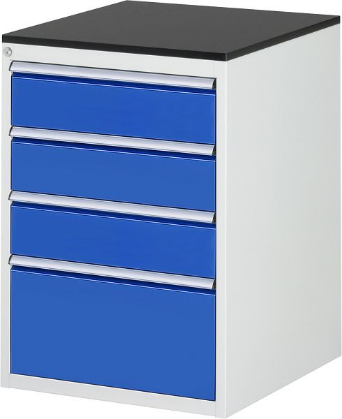 RAU ladekast serie 7000, B580 x D650 x H820 mm, 4 x lade afmeting L 3xH150, 1xH270 mm, werkblad met melamineharscoating, 03-L5.3A-M.11