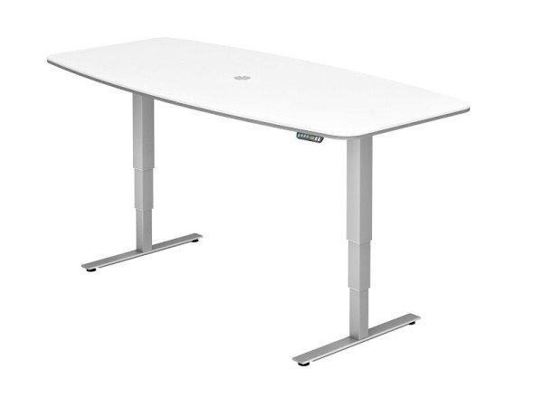 Hammerbacher vergadertafel met geheugenschakelaar, wit, tonvormig, incl. 1 kabeluitgang 8 cm, VXDSM22/W/S