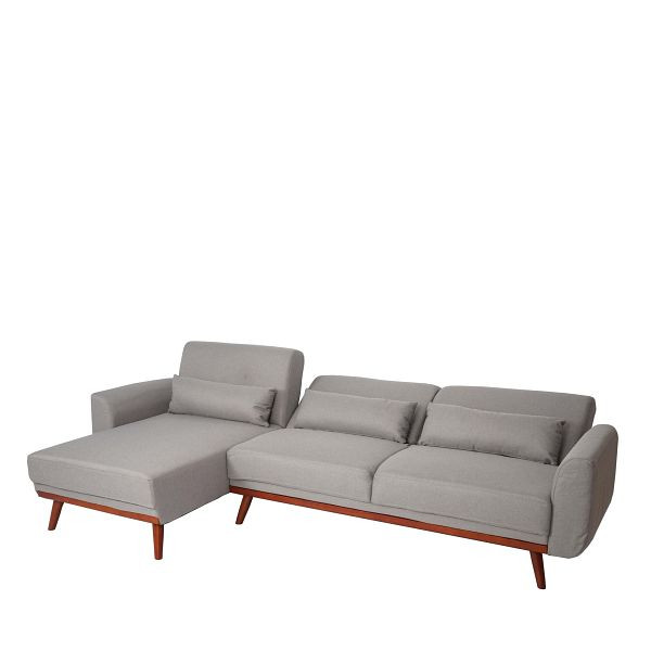 Mendler Sofa HWC-J20, bank hoekbank, L-vorm 3-zits ligvlak slaapfunctie stof/textiel, grijs, 75482+75483