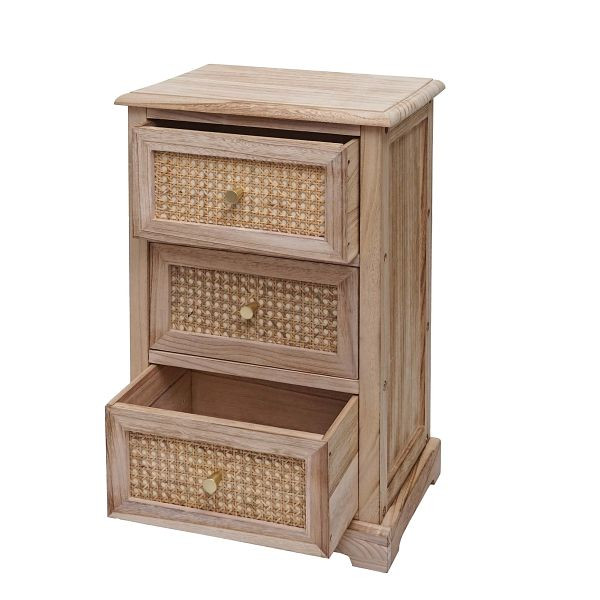 Mendler dressoir HWC-K87, ladekast kast, hout rotan 63x40x28cm, natuurlijke kleur, 97676